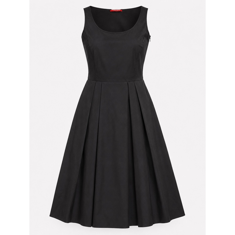 Prada Black Cotton-Blend Sleeveless Fit & Flare Pleated Midi Dress IT 40 C2749